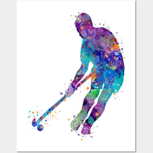 Watercolor Boy Field Hockey Player Posters and Art